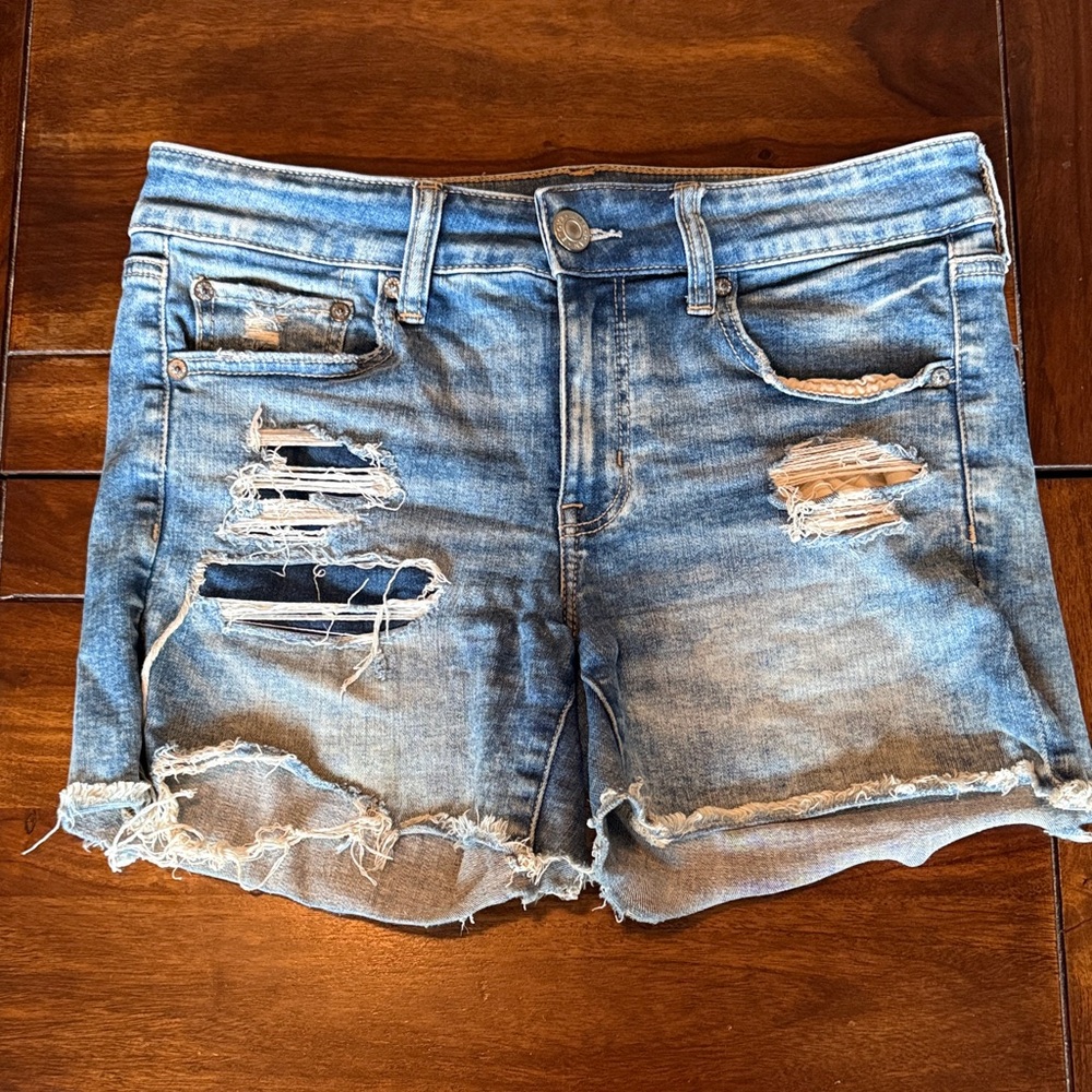 American Eagle Outfitters Light Blue Distressed Denim Shorts